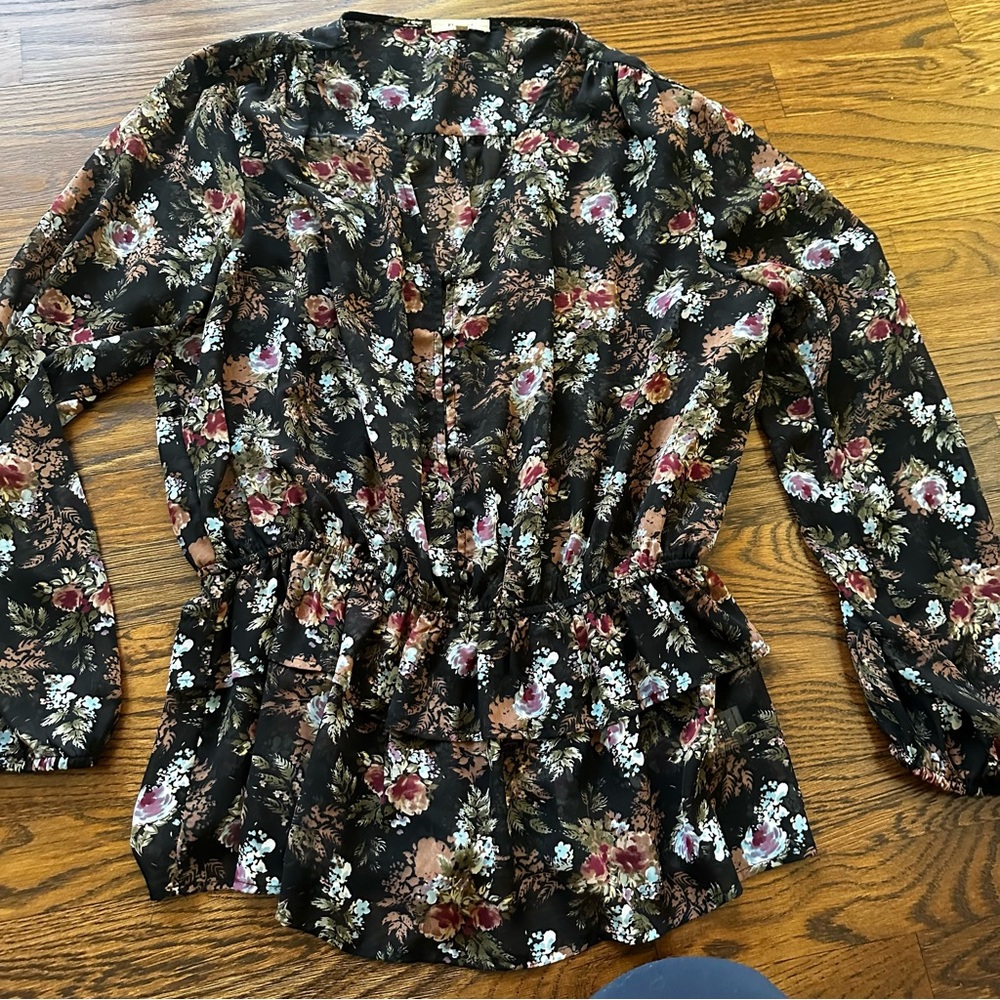 Pleione sheer floral romantic top | elastic waist| ruffles | feminine